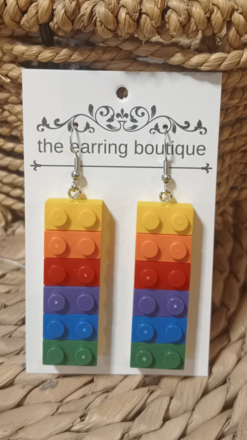 Rainbow oblong Lego earrings