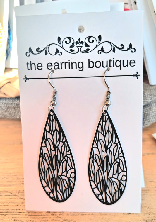 Filigree long tear drop with stainless steel french hook