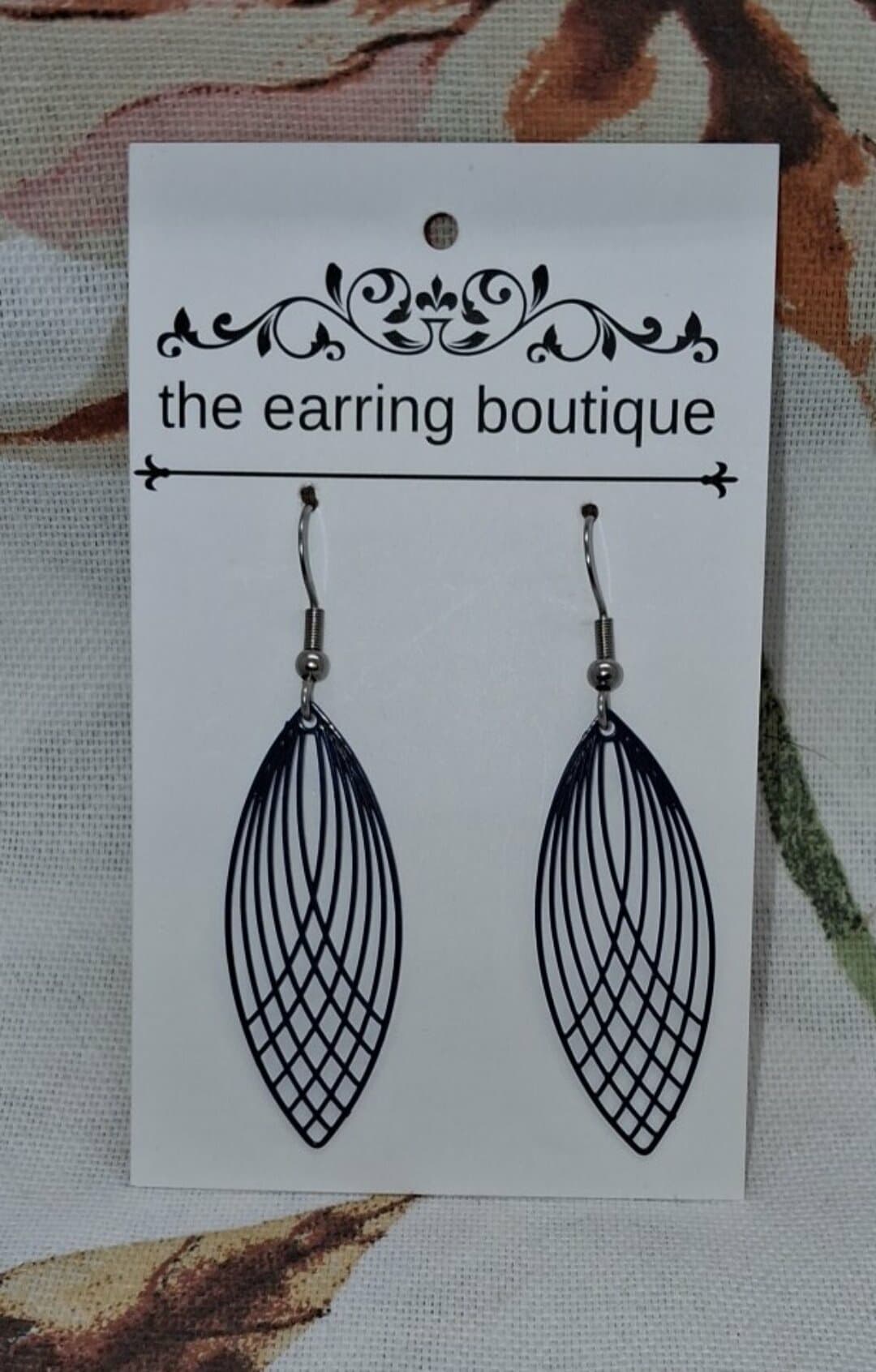 Dark Blue Petal with woven pattern earrings - stainless steel french hook