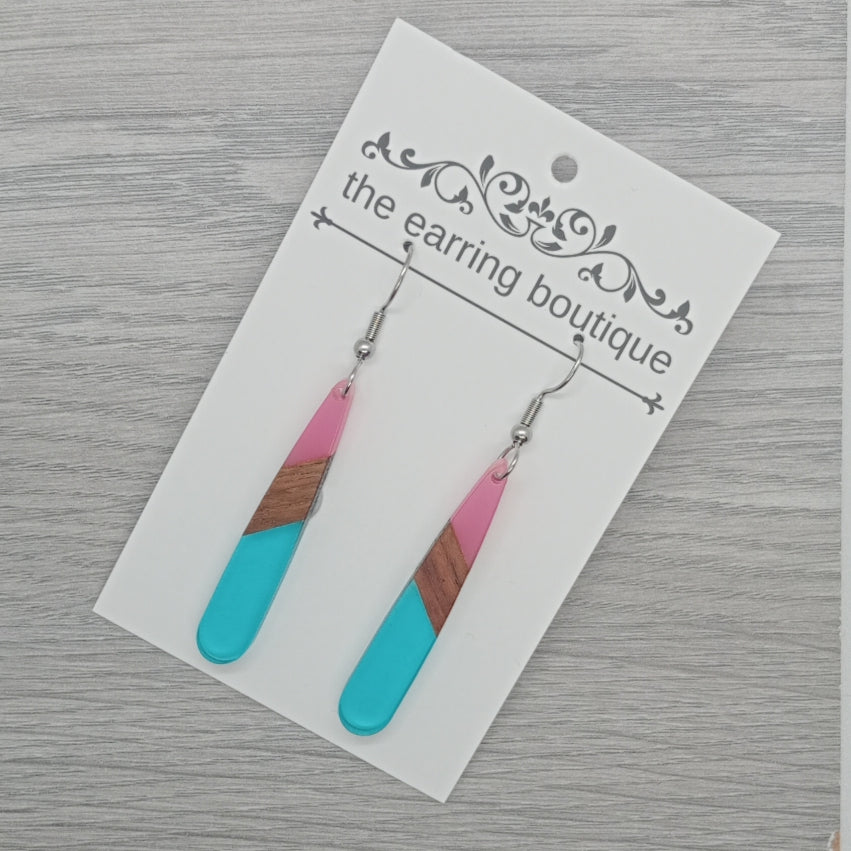 Walnut & resin blades - transparent pink & blue