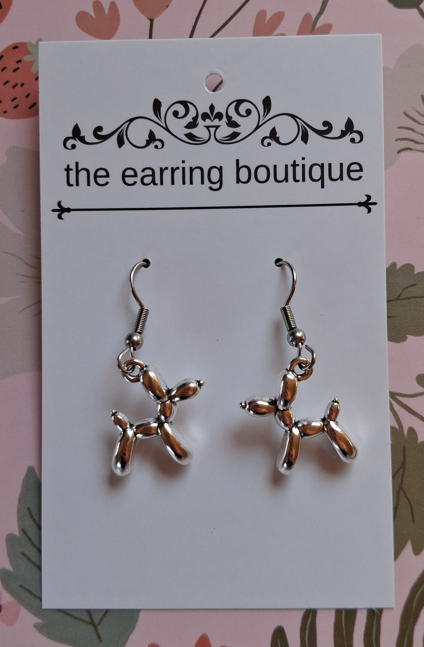 Balloon Dog Earrings - Silver look